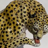 Terracotta ceramic cheetah or leopard statue, 1950s