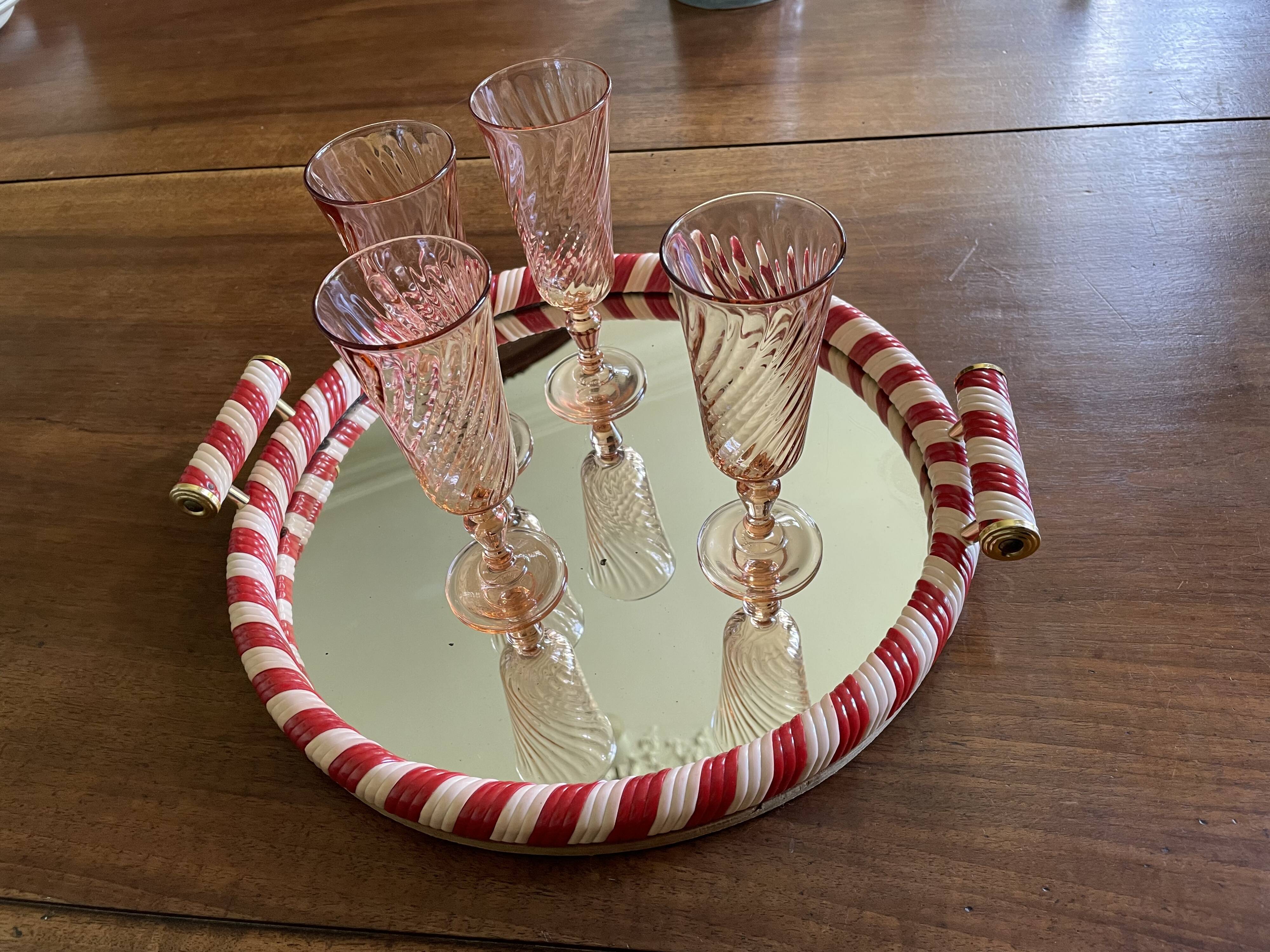 Round mirror tray scoubidou 50s/60s