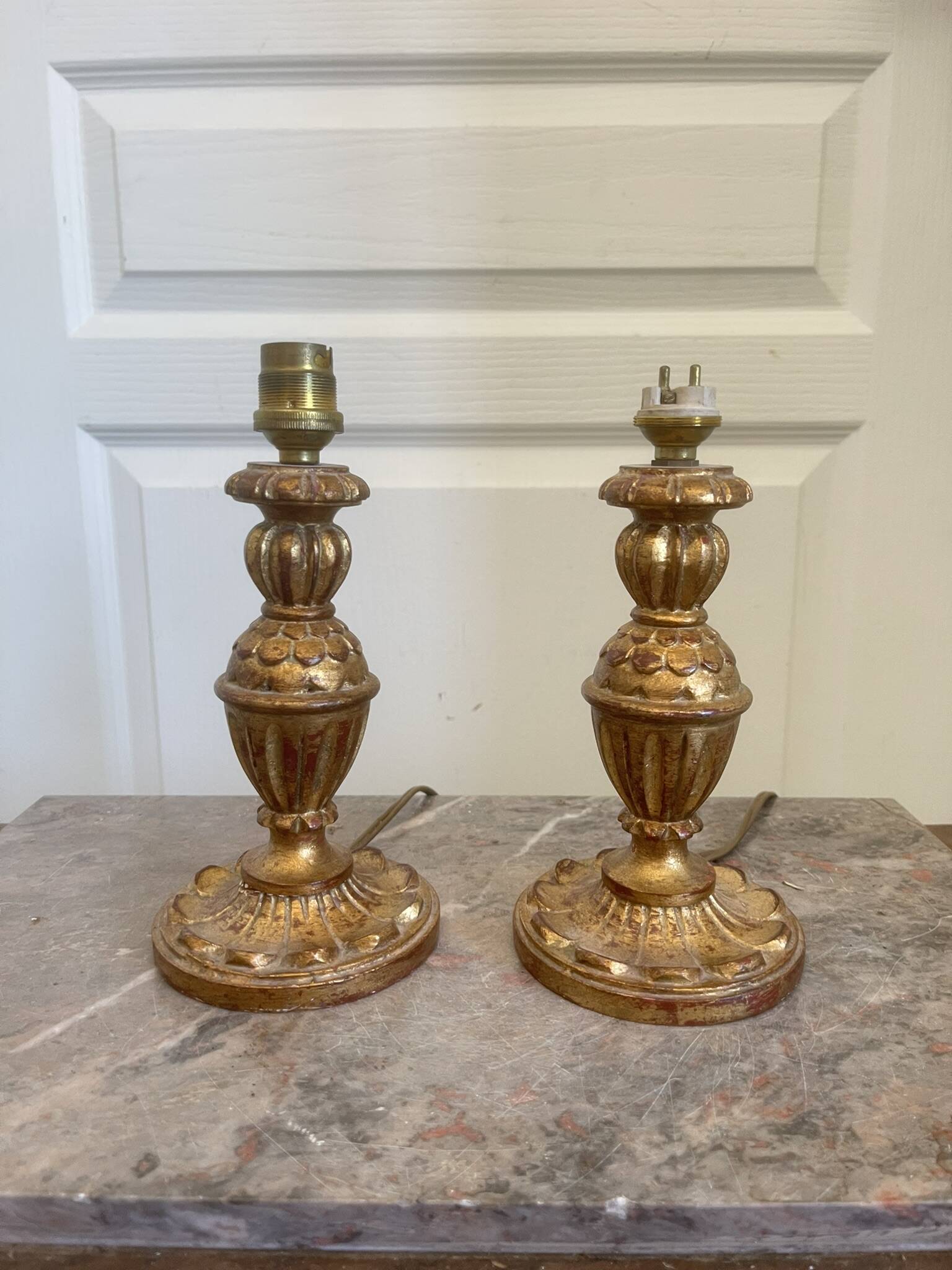 Antique Pair of Wooden Gilded Candle Holders 19th Century