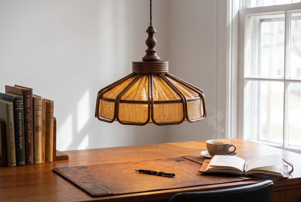 Vintage wooden pendant light from the 1960s.