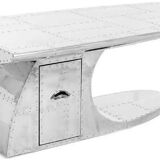 Aviator Coffee Table Wing with Drawer Aluminium Table Mid Century Aviation Furniture