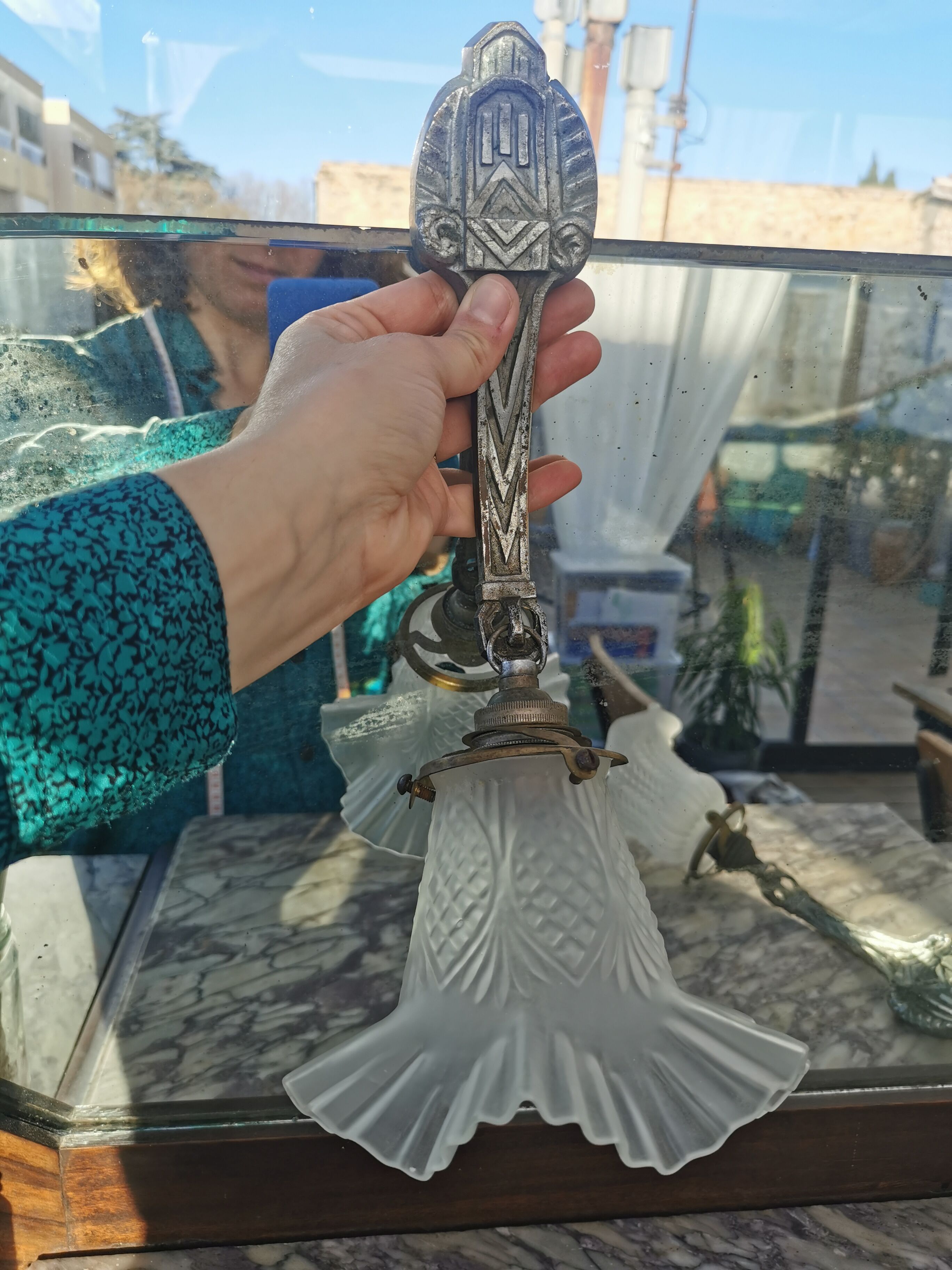 Pair of Art Deco wall lamps glass and metal