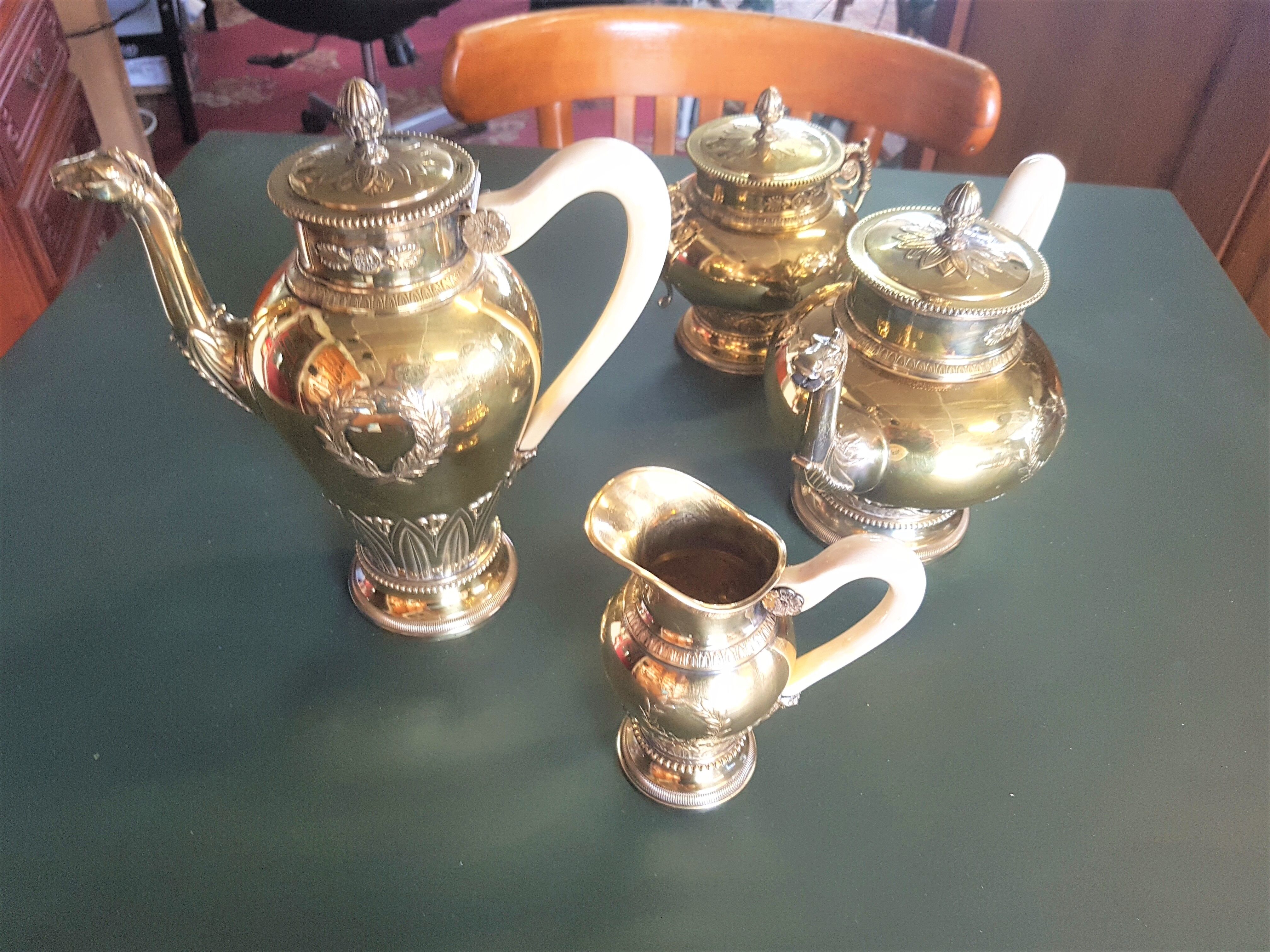 Tea and coffee set in vermeil and ivory
