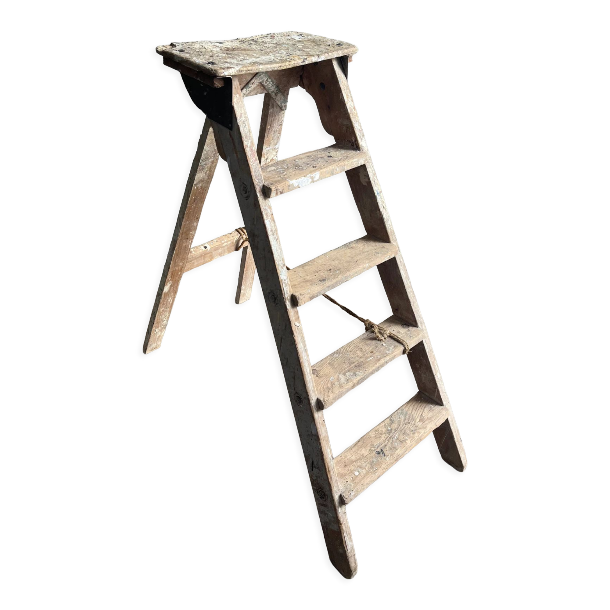 Former stepladder of patinated wood painter
