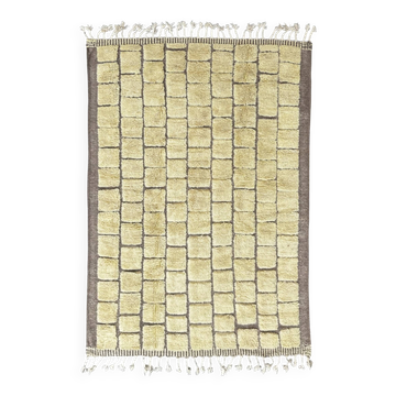 Tapis marocain Mrirt sur mesure en laine – Motif géométrique jaune doré