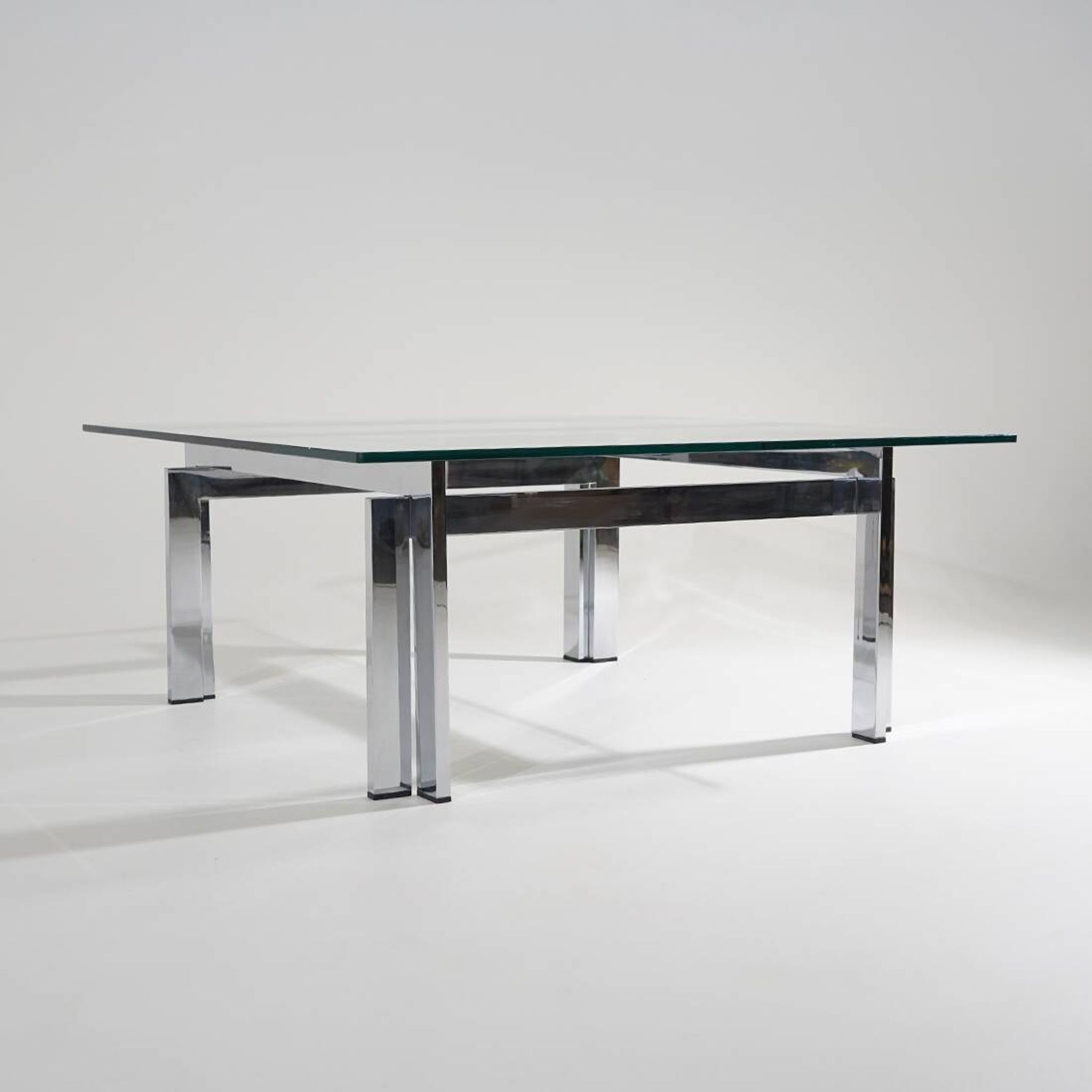 Square coffee table in glass and steel, 1970s