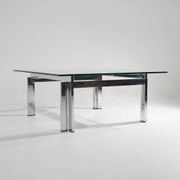 Square coffee table in glass and steel, 1970s
