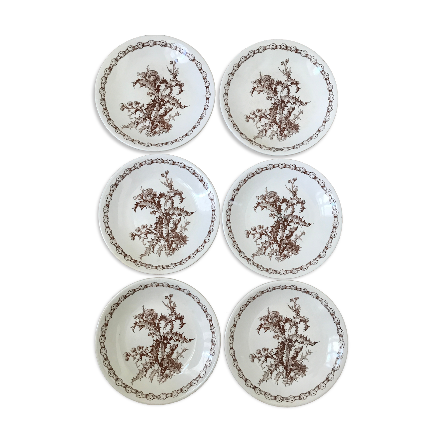 Series of 6 flat plates old model "Thistles" Gien