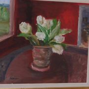 Huile sur toile originale suédoise – « Roses blanches » par Aina Schiller, Arvika