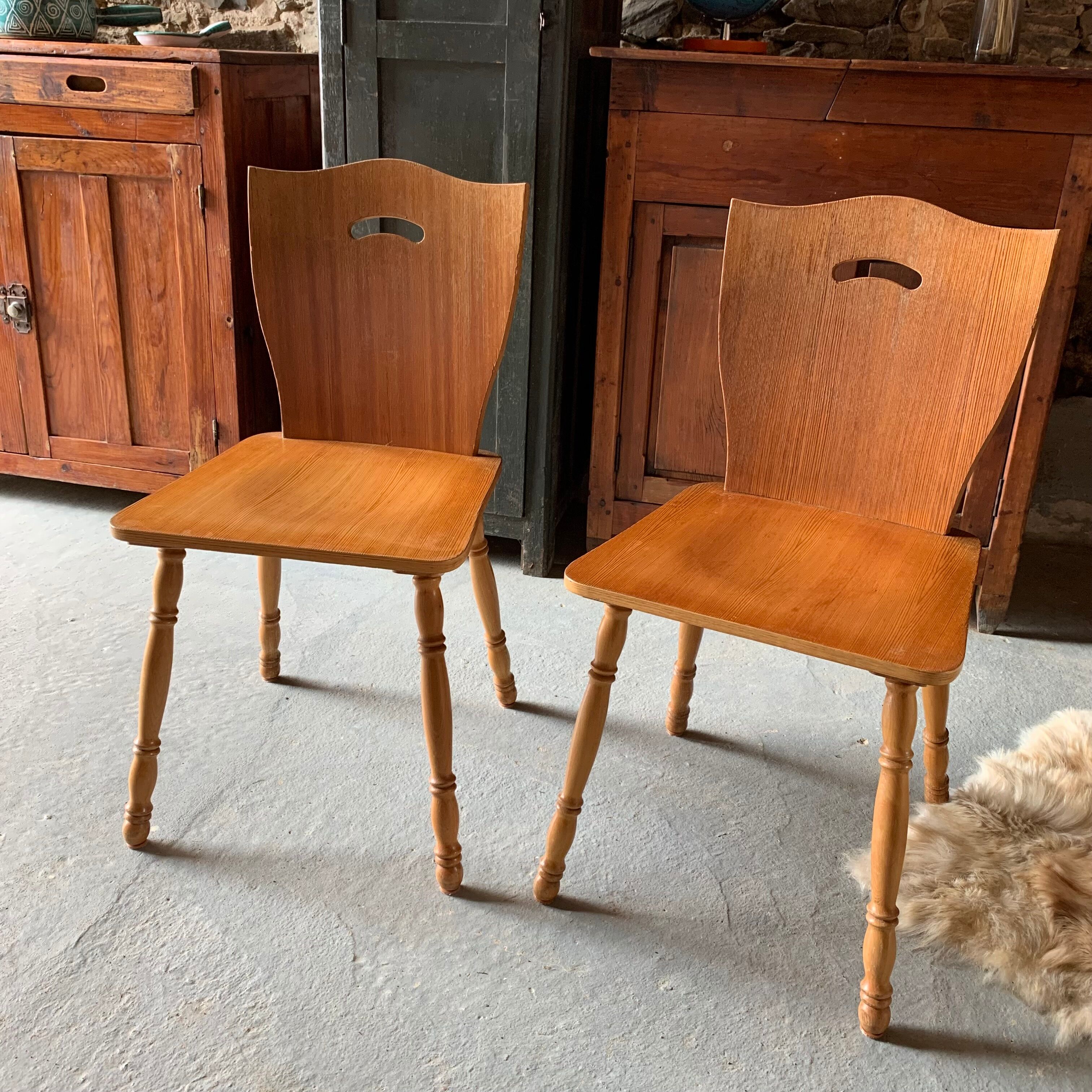 Paire de chaise bois blond  - 1960's