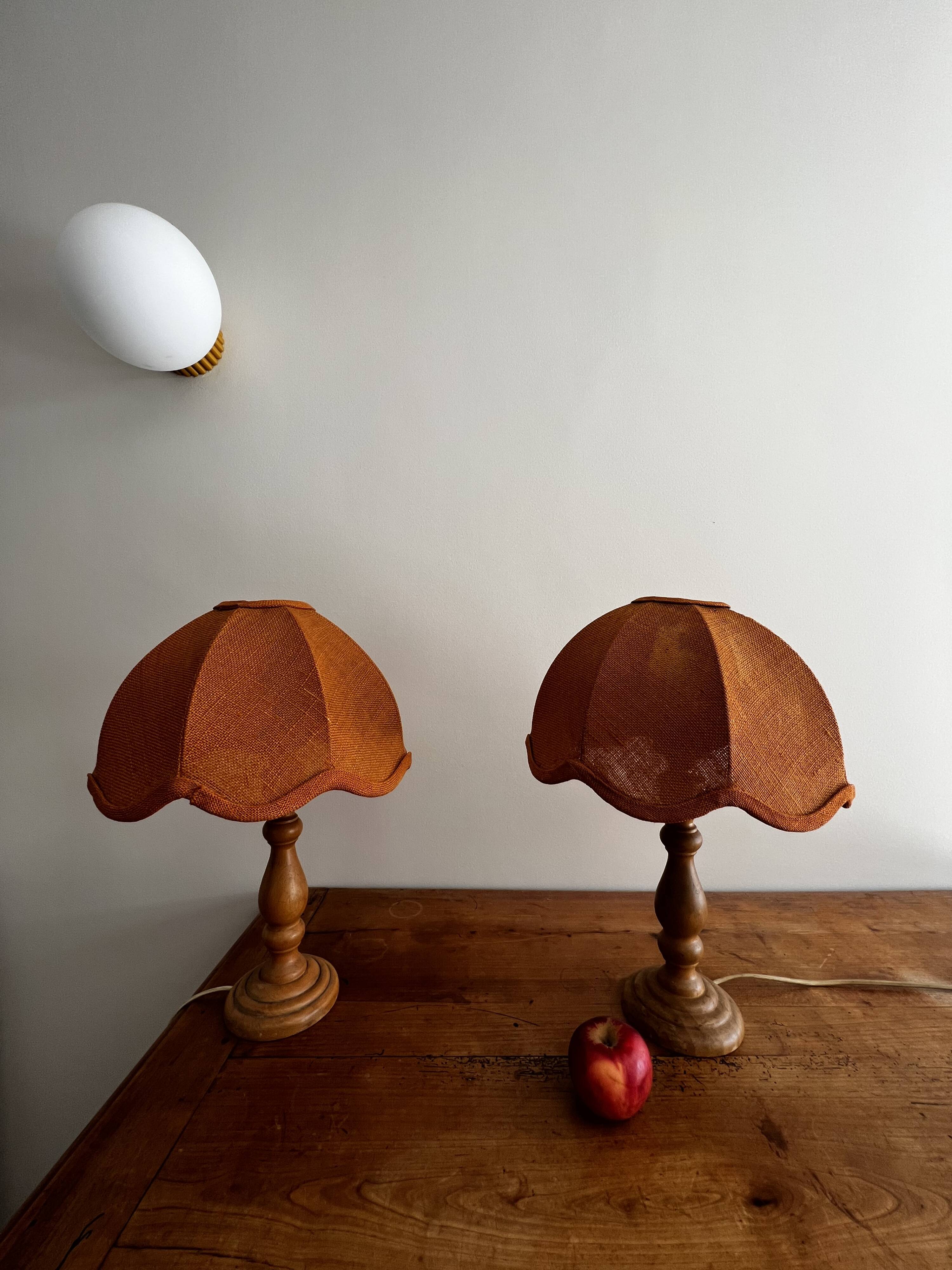 Pair of vintage wooden foot lamps