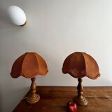 Pair of vintage wooden foot lamps