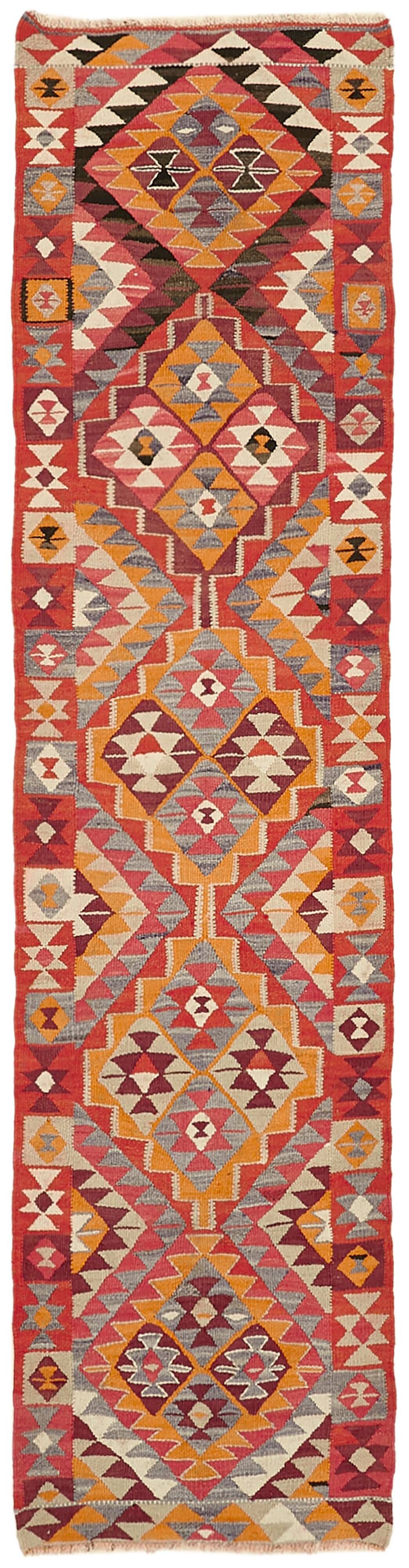 Turkish Handwoven Vintage Herki Kilim 88 cm x 334 cm