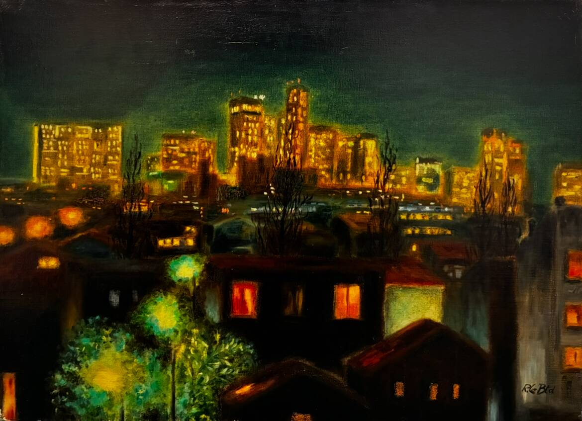 Painting La Défense 1990 signed René le Bastard