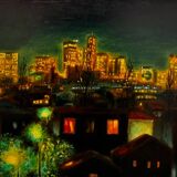 Painting La Défense 1990 signed René le Bastard