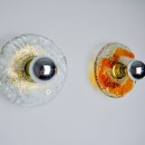 Pair of round wall lights by Murano Mazzega in frosted glass, Italy, 1970