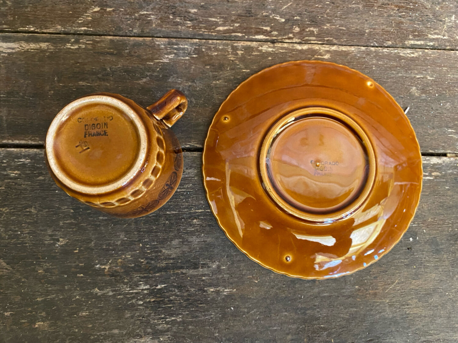 Set of 6 cups and saucers digoin colorado model vintage beige ceramic