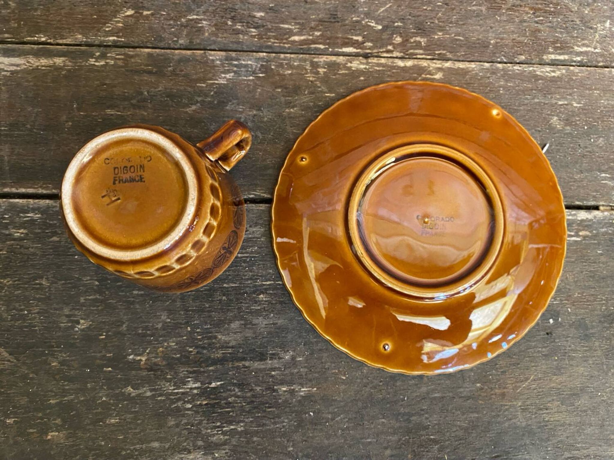 Set of 6 cups and saucers digoin colorado model vintage beige ceramic
