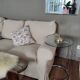 End of sofa, pedestal table, side table paget top in chrome-plated glass base