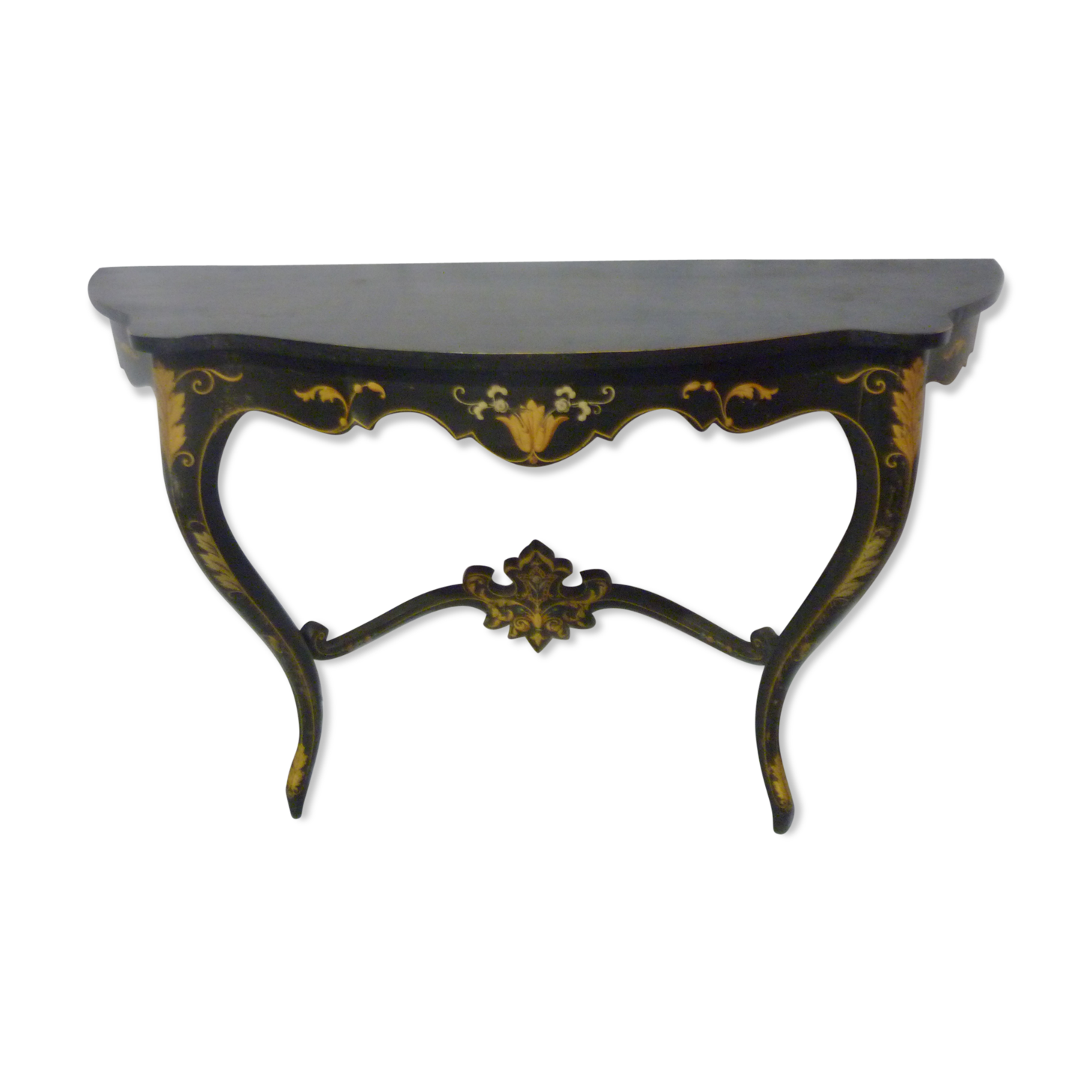 Console Napoleon III in blackened wood and golden flowers