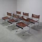 Set of 6 modernist chrome and leather dining chairs, 1970's