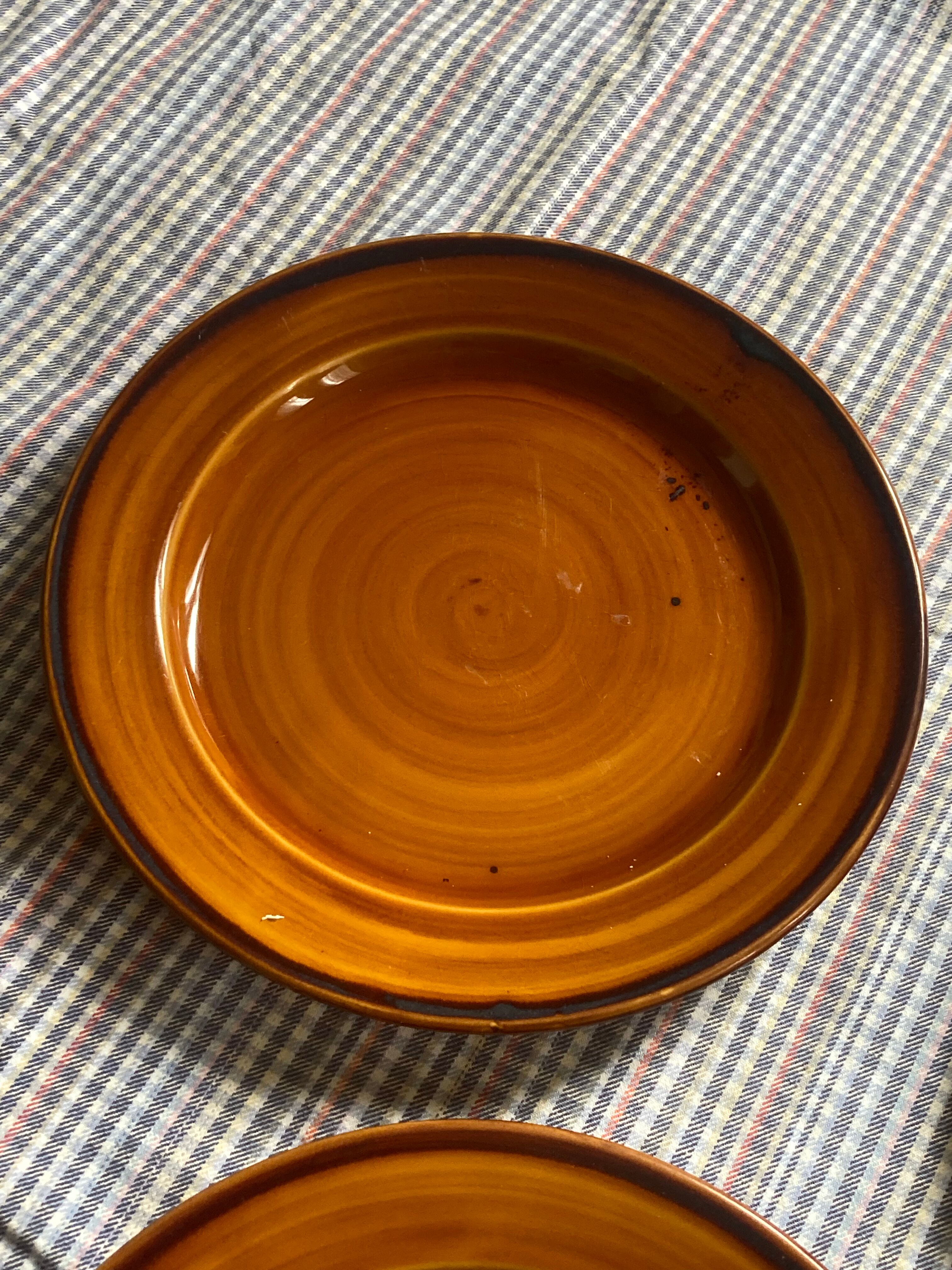 7 flat plates in earthenware Saint Clément vintage brown