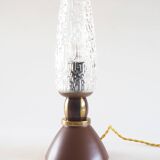 Stoneware, wood and brass lamp