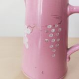Vase pichet rose Sarreguemines peint à la main vers 1900