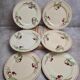 Set of 6 flat plates Boch La Louvière Belgium model 2460 with polychrome cherry decoration.