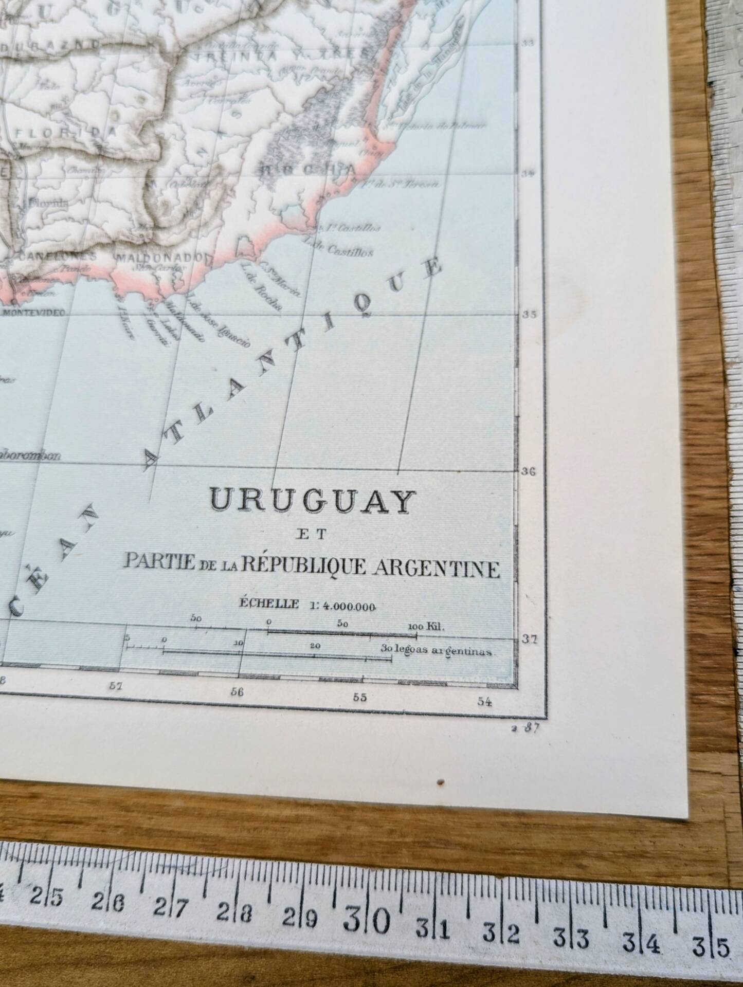 Uruguay, period map, 1887, Authentic.