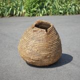 Old basket, burgundy straw and bramble, woven basket, interior decoration