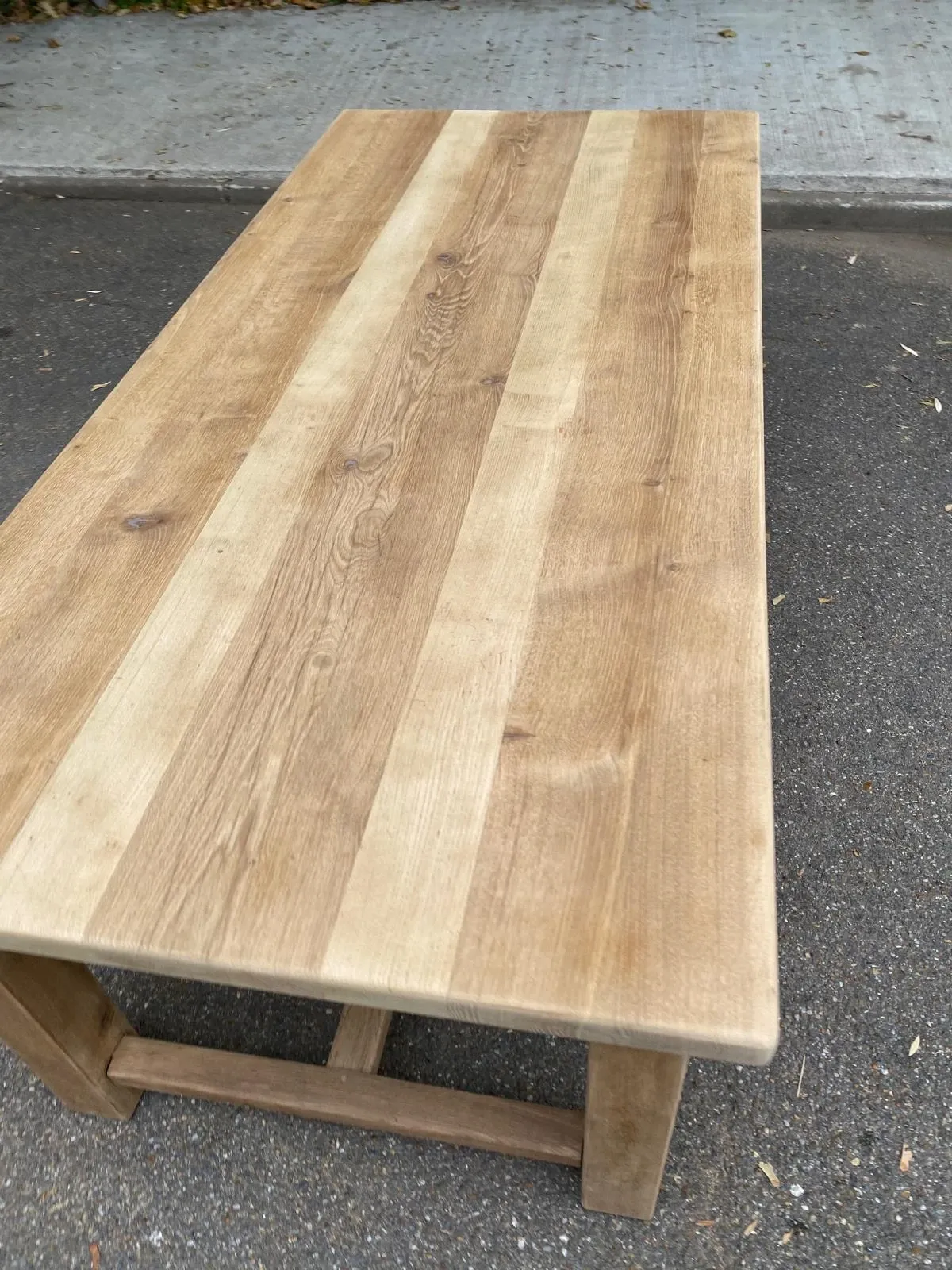 1970s stripped solid oak farmhouse dining table - 210cm