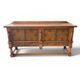 Mechelen Spanish sculptured sideboard / leather covered panels with decorated nails / 1960s