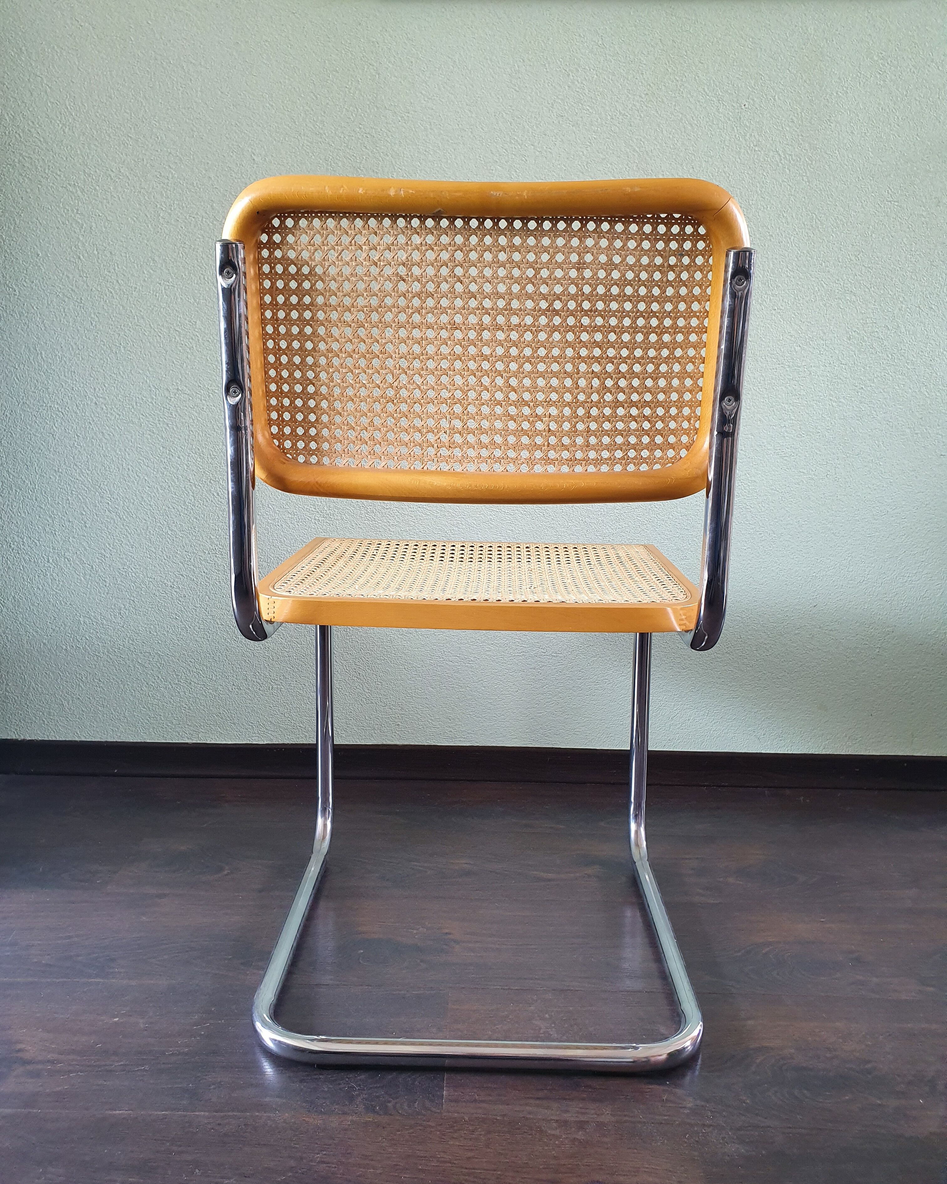 Marcel Breuer tubular frame chair with rattan seating, 70