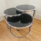 Vintage coffee table with 3 levels and rotating trays in chrome metal and smoked glass - Space Age 1970s.