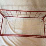 Vintage doll bed large model in red lacquered metal and matching mattress