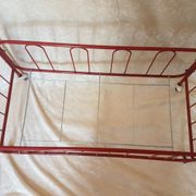 Vintage doll bed large model in red lacquered metal and matching mattress