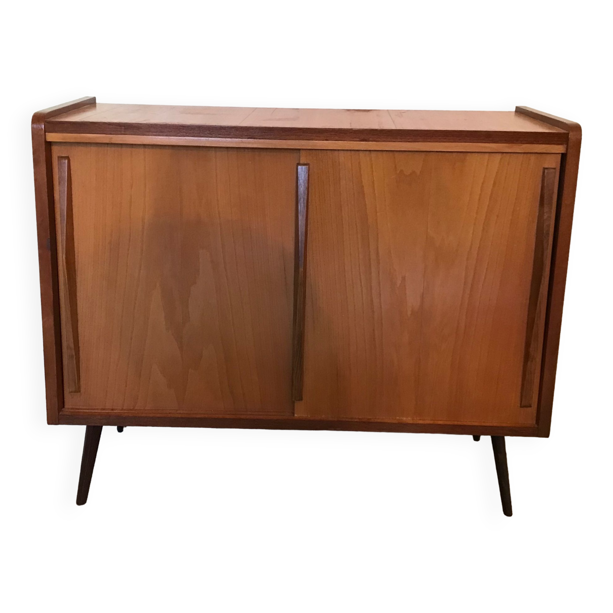 Vintage storage cabinet sliding doors feet compass