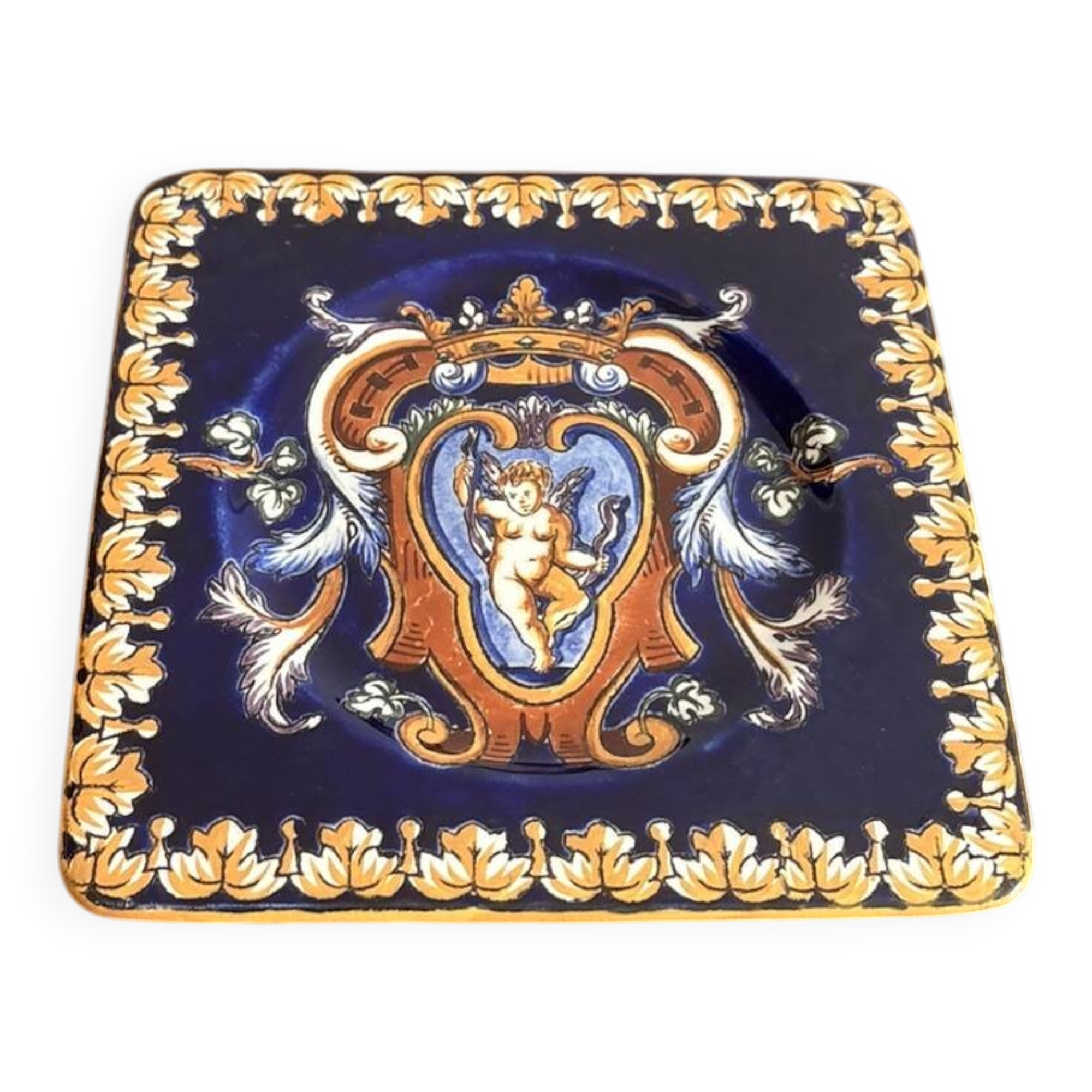 Dessous Verre Bouteille Faïence Gien Modèle Renaissance Ange Angelot Putti