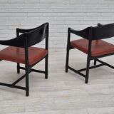1970s, set of 2 Finnish armchairs by Lepokalusto, original condition, birch wood, leather.