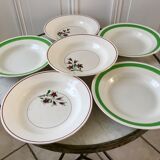 Set of 6 green and pink hollow plates Salins and Niderviller 40s