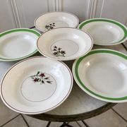 Set of 6 green and pink hollow plates Salins and Niderviller 40s