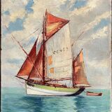 Tableau HST/P Marine Sailing Boat in Calm Weather signed (circa 1950)