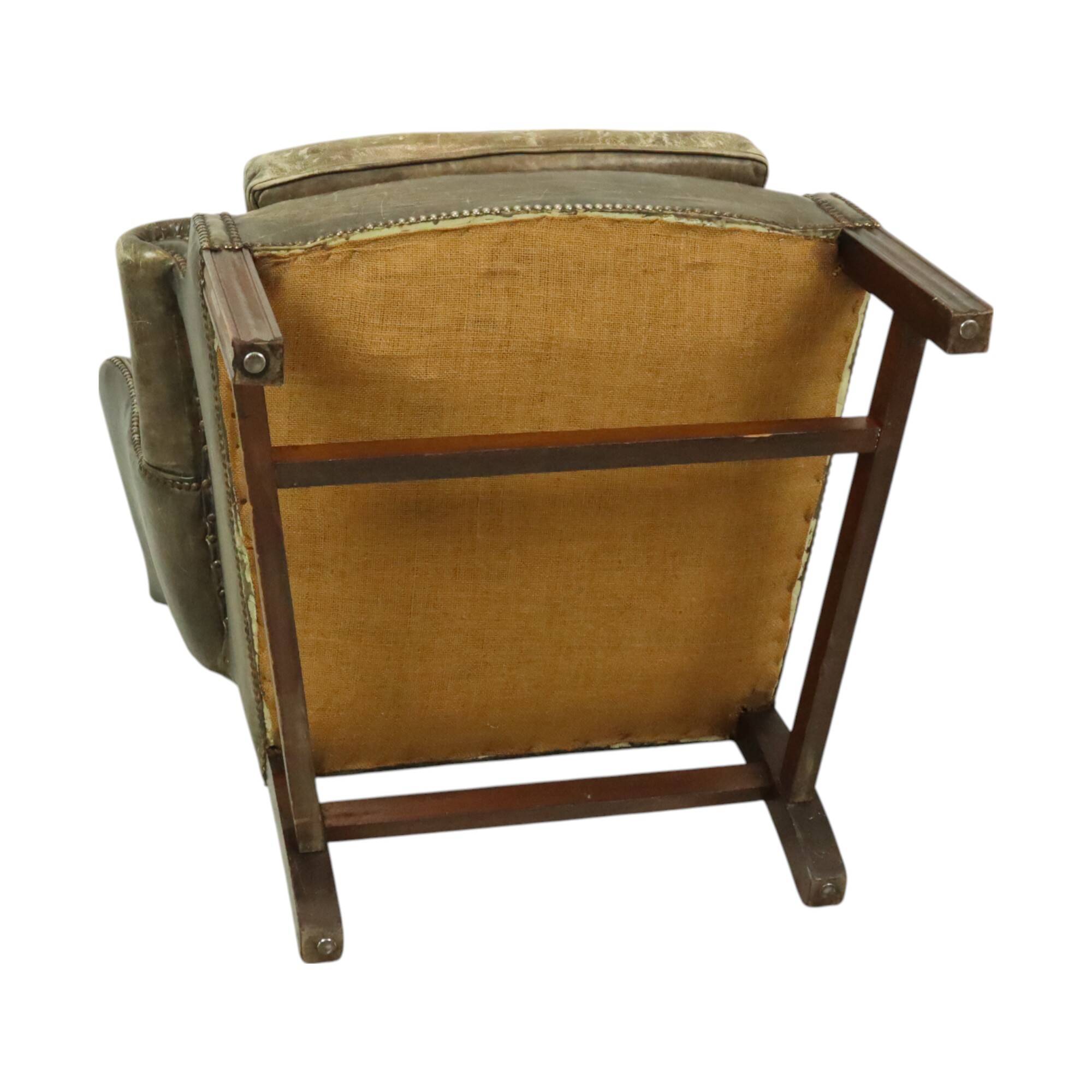 Old Green Chesterfield Armchair Wingchair