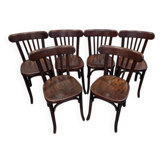 Suite de 6 chaises de bistrot Baumann vintage, années 1960