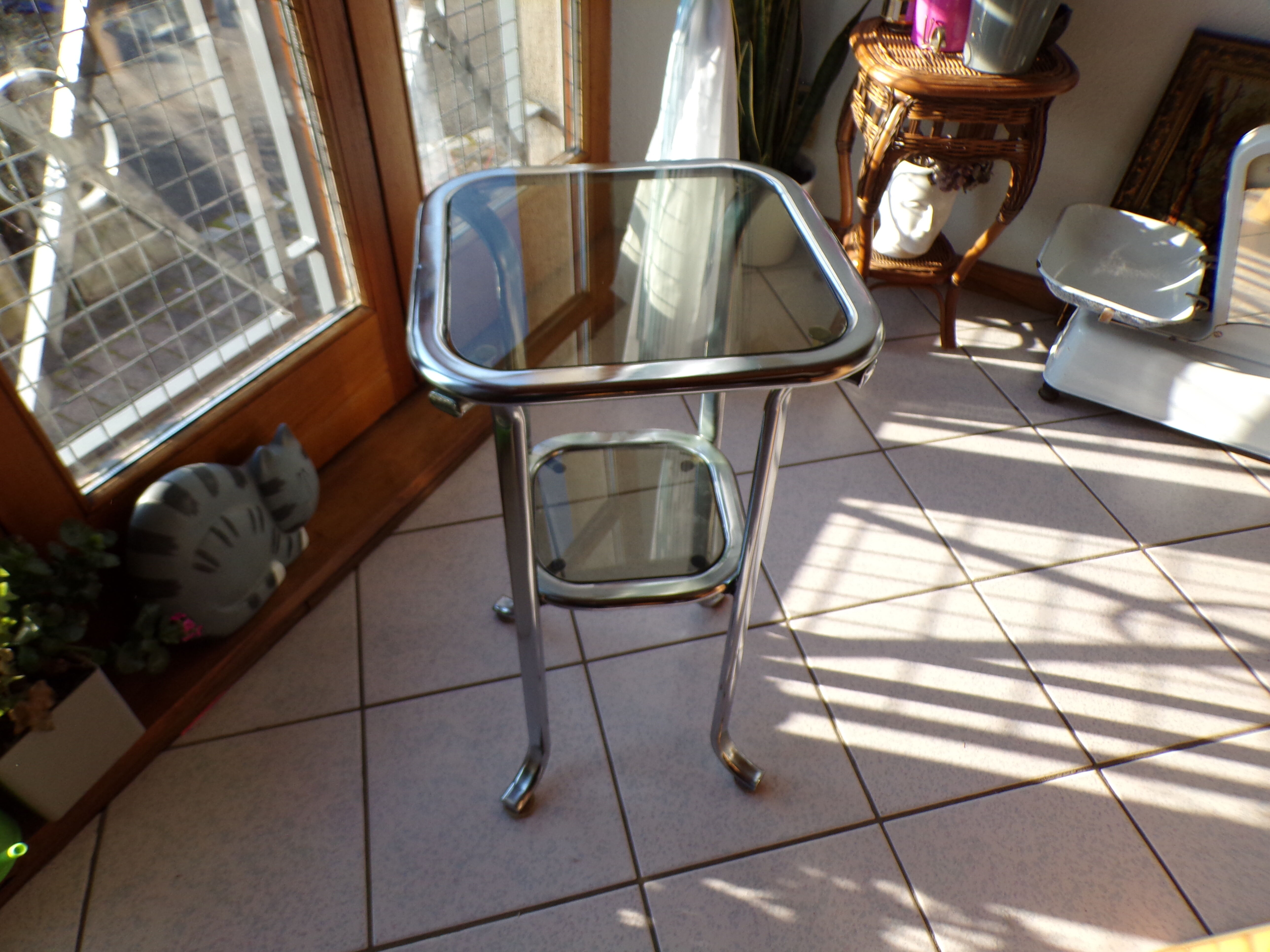 Bedside table or end of tubular steel sofa