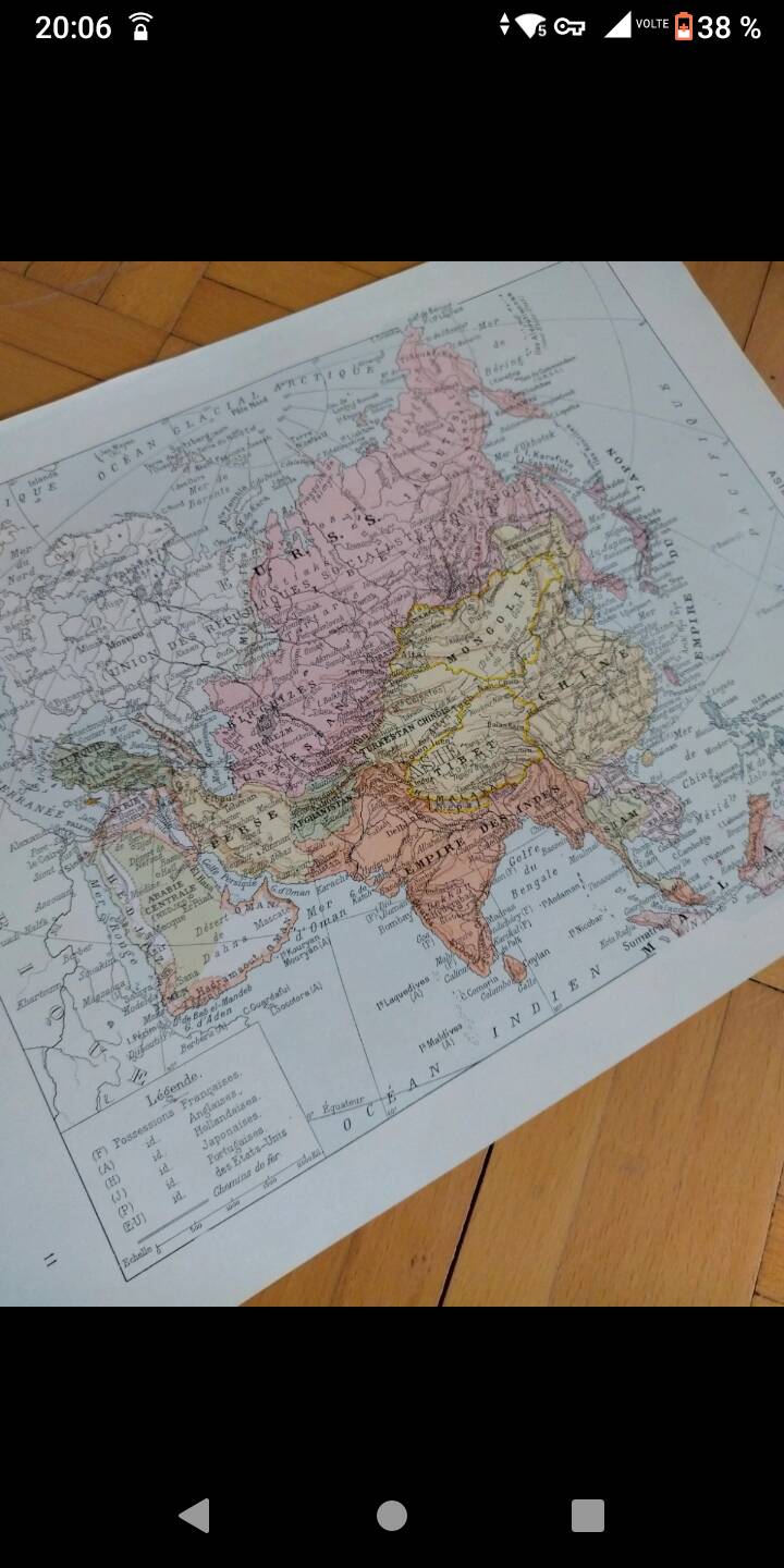 Old geographical map of Asia Larousse