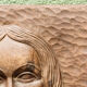 Modernist bas-relief, Virgin and Child, carved wood, signed