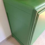 Ancien bahut buffet Meuble rangement vert bois et bambou vintage