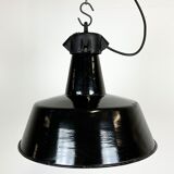 Industrial black enamel factory lamp with cast iron top, 1960s